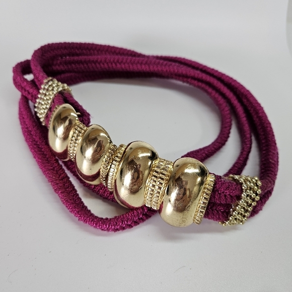 VINTAGE Fuchsia Pink Double Woven Rope Belt Gold Buckle 42" Long - Picture 2 of 8